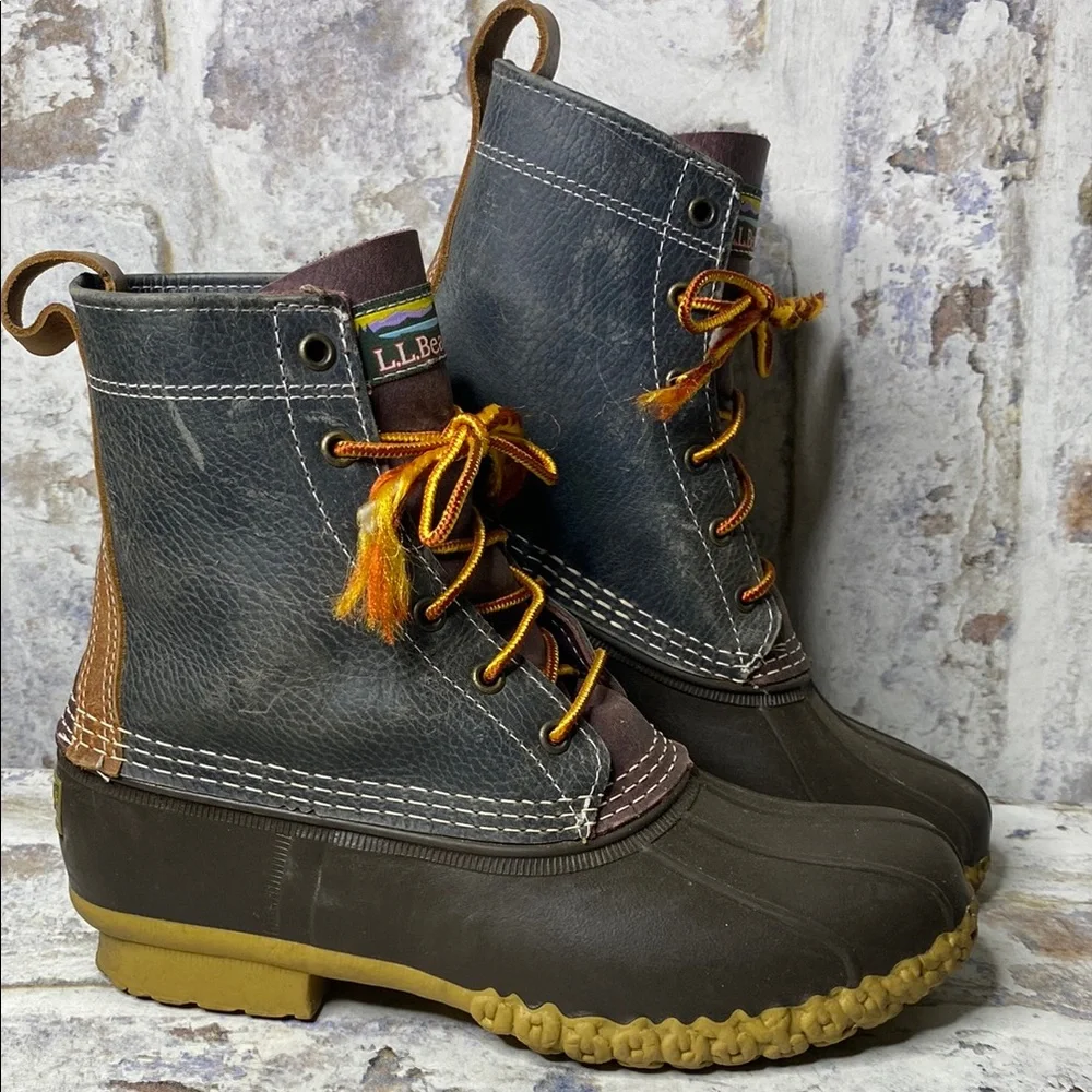 L.L. Bean Two-Tone Brown and Dark Gray Lace-Up Duck Boots - Picture 1 of 7